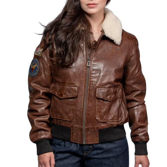 Women’s Shearling Brown USAAF Leather Aviator Jacket