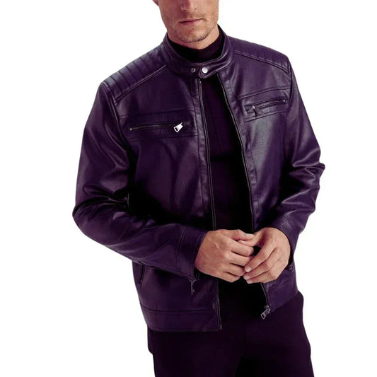 Men's Purple Quilted Biker Leather Jacket - USA Retro Hide