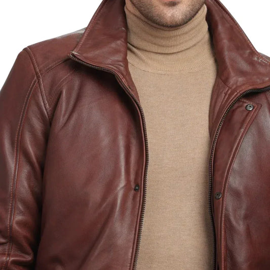 Men's Real Lambskin Leather Brown Car Coat - USA Retro Hide