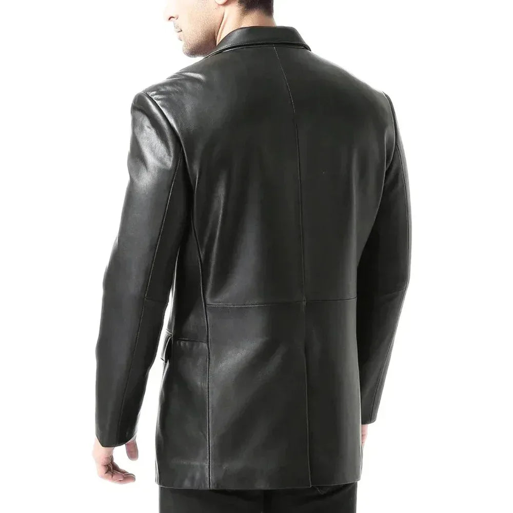 Men's Black Two Button Real Leather Blazer Jacket - USA Retro Hide