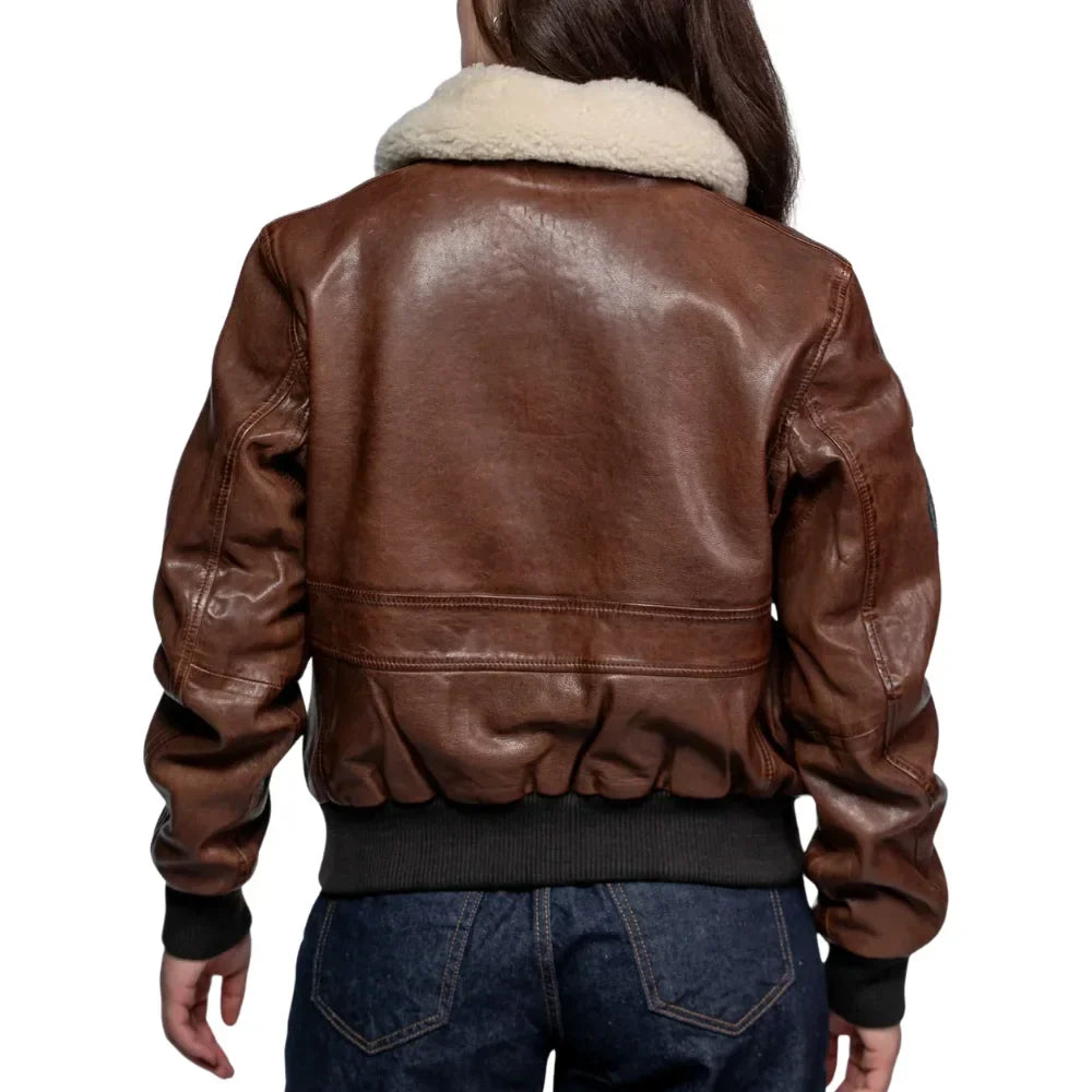 Women’s Shearling Brown USAAF Leather Aviator Jacket