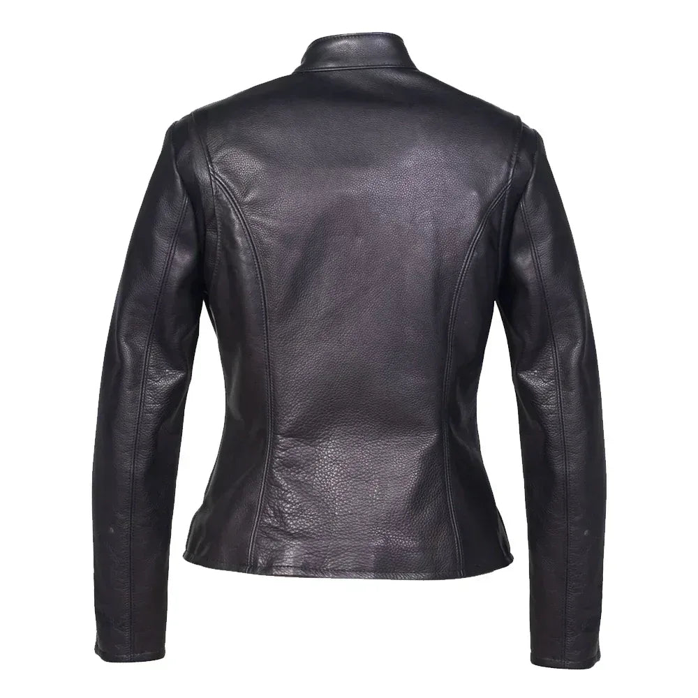 Women's Black Lambskin Leather Biker Style Jacket - USA Retro Hide