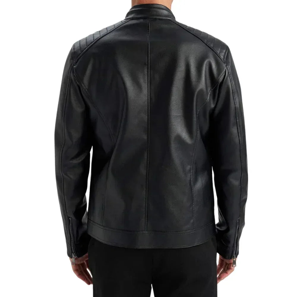 Men's Black Quilted Biker Leather Jacket - USA Retro Hide