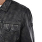 Mens Washed Black Leather Trucker Style Jacket - USA Retro Hide