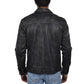 Mens Washed Black Leather Trucker Style Jacket - USA Retro Hide