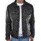 Mens Washed Black Leather Trucker Style Jacket - USA Retro Hide