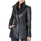 Women’s High-Collar Black Lambskin Leather Jacket with Brown Details