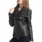 Women’s Asymmetrical Black Leather Jacket with Wool Blend Overlay