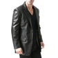 Men's Black Two Button Real Leather Blazer Jacket - USA Retro Hide
