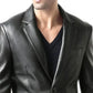 Men's Black Two Button Real Leather Blazer Jacket - USA Retro Hide