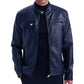 Mens Genuine Lambskin Blue Café Racer Leather Jacket - USA Retro Hide