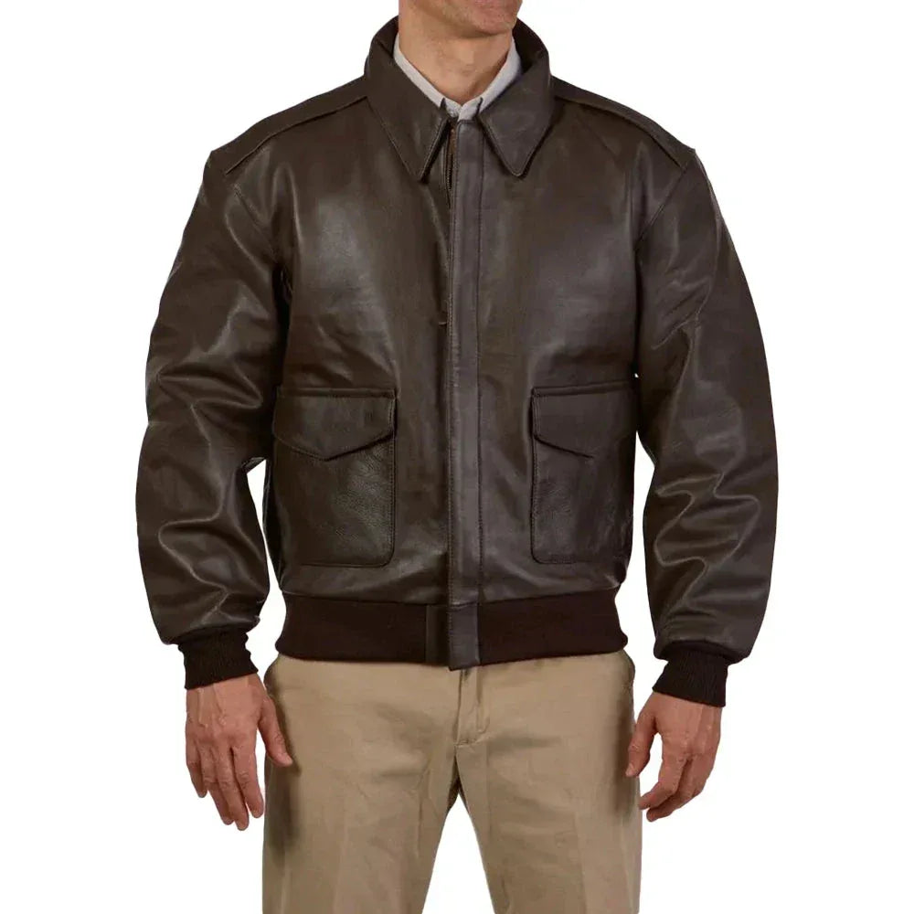 A2 Distressed Aviator Cockpit Brown Real Bomber Leather Jacket - USA Retro Hide