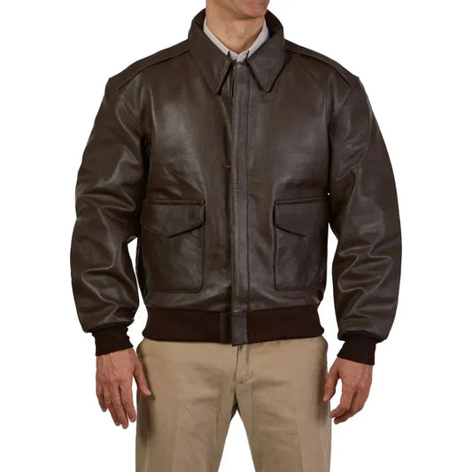 A2 Distressed Aviator Cockpit Brown Real Bomber Leather Jacket - USA Retro Hide