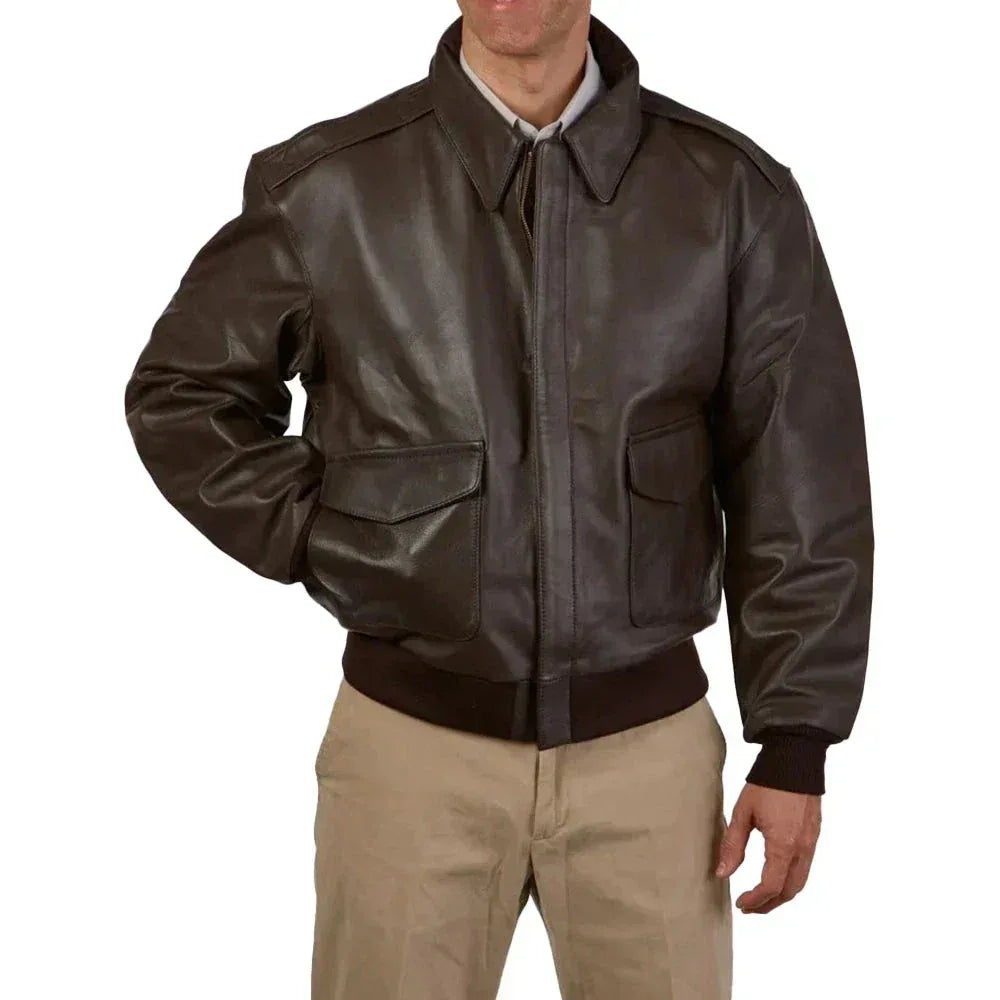 A2 Distressed Aviator Cockpit Brown Real Bomber Leather Jacket - USA Retro Hide