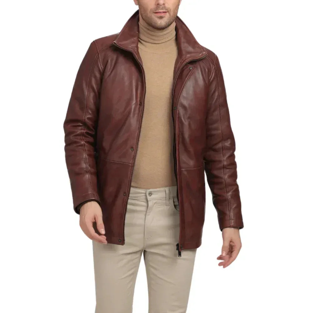Men's Real Lambskin Leather Brown Car Coat - USA Retro Hide