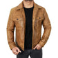 Men's Camel Brown Trucker Leather Jacket - USA Retro Hide