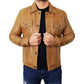 Men's Camel Brown Trucker Leather Jacket - USA Retro Hide