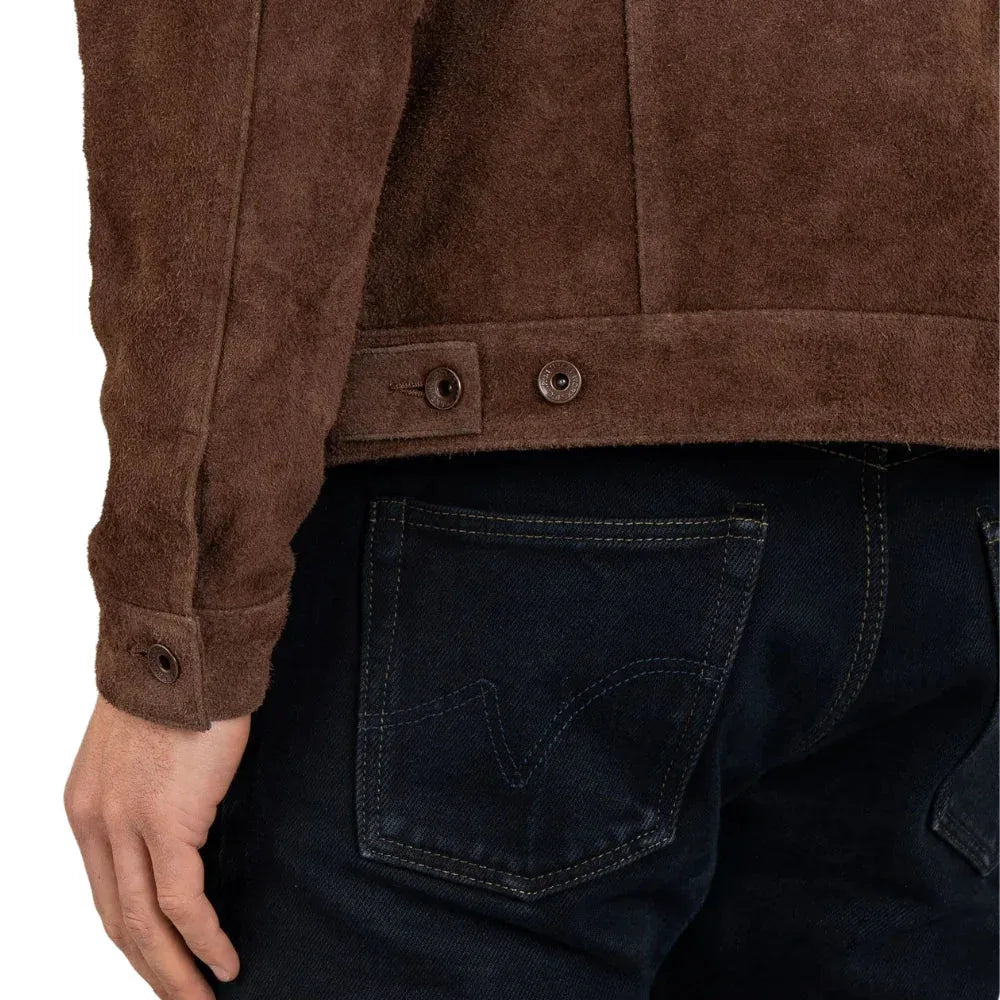 Men's Real Suede Dark Brown Trucker Style Jacket - USA Retro Hide