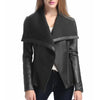 Women’s Asymmetrical Black Leather Jacket with Wool Blend Overlay