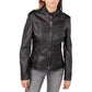 Women's Black Lambskin Leather Biker Style Jacket - USA Retro Hide