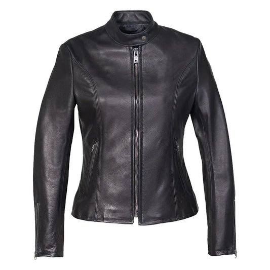 Women's Black Lambskin Leather Biker Style Jacket - USA Retro Hide