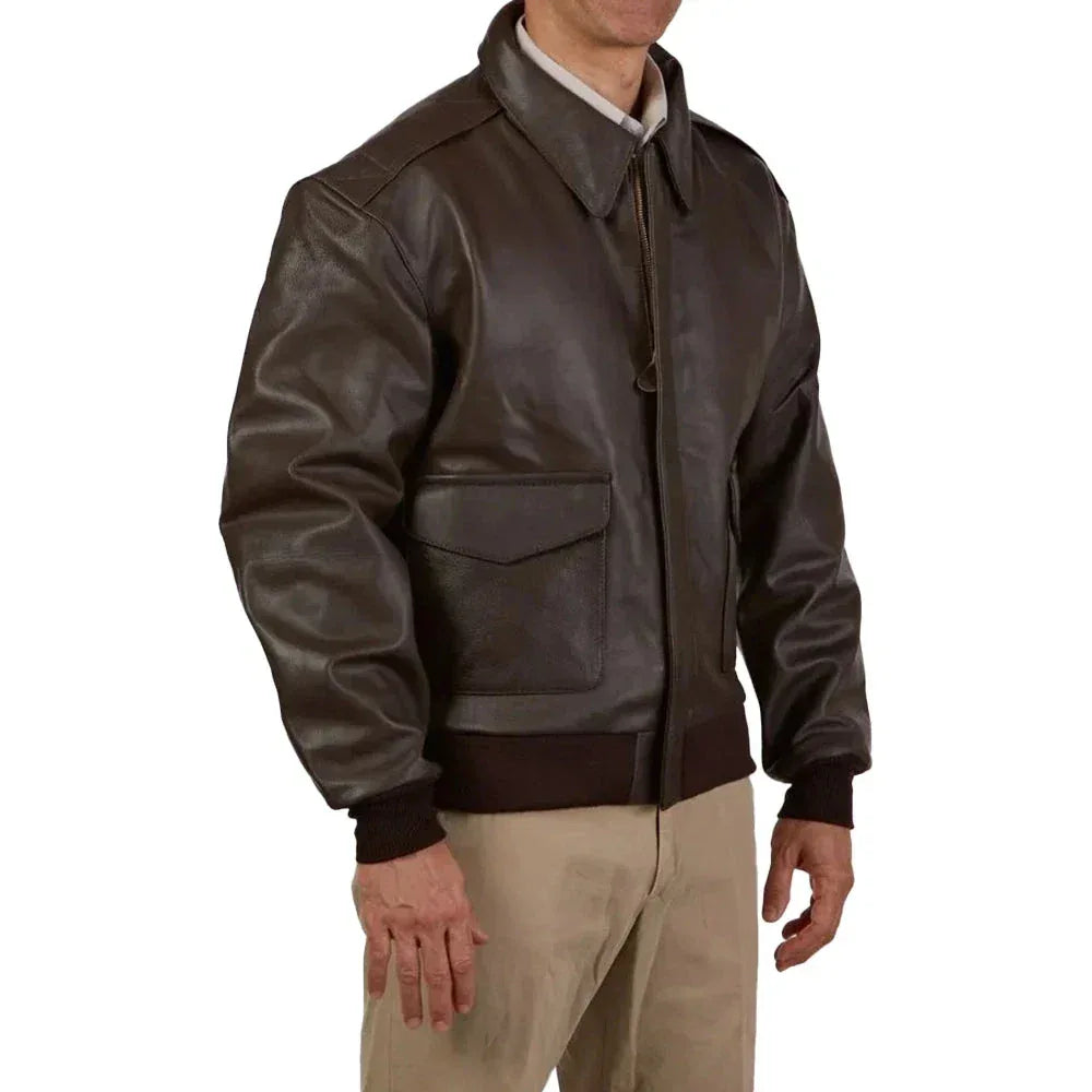 A2 Distressed Aviator Cockpit Brown Real Bomber Leather Jacket - USA Retro Hide