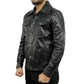 Mens Four Pockets Black Leather Trucker Jacket