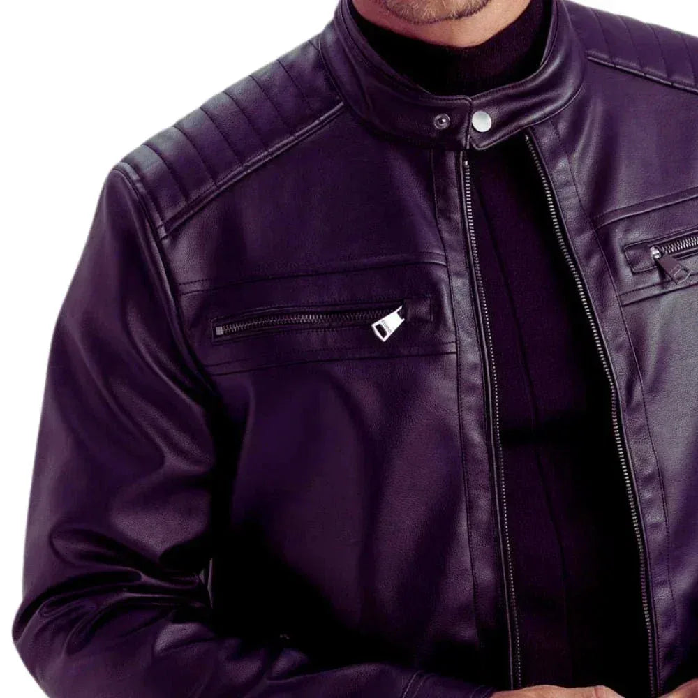 Men's Purple Quilted Biker Leather Jacket - USA Retro Hide