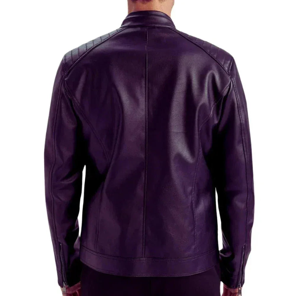 Men's Purple Quilted Biker Leather Jacket - USA Retro Hide