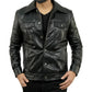 Mens Four Pockets Black Leather Trucker Jacket