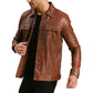Mens Real Brown Leather Trucker - USA Retro Hide