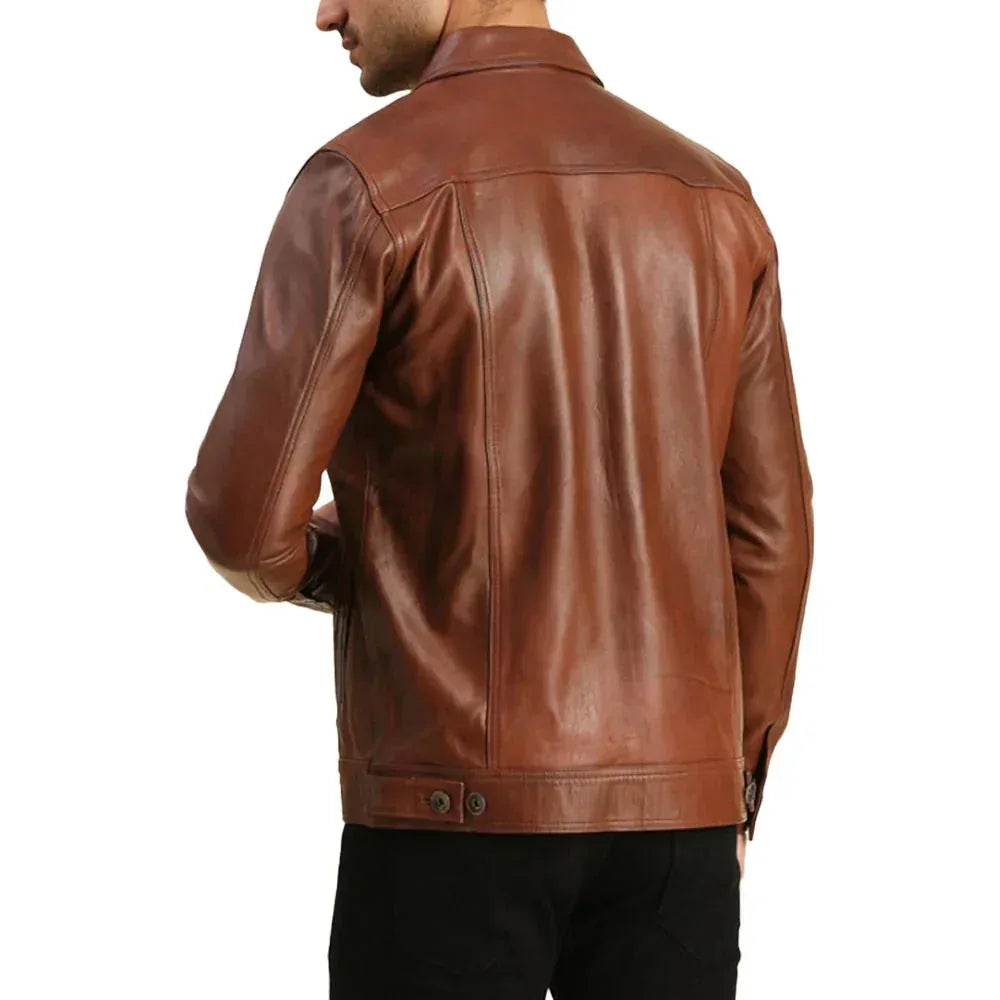Mens Real Brown Leather Trucker - USA Retro Hide