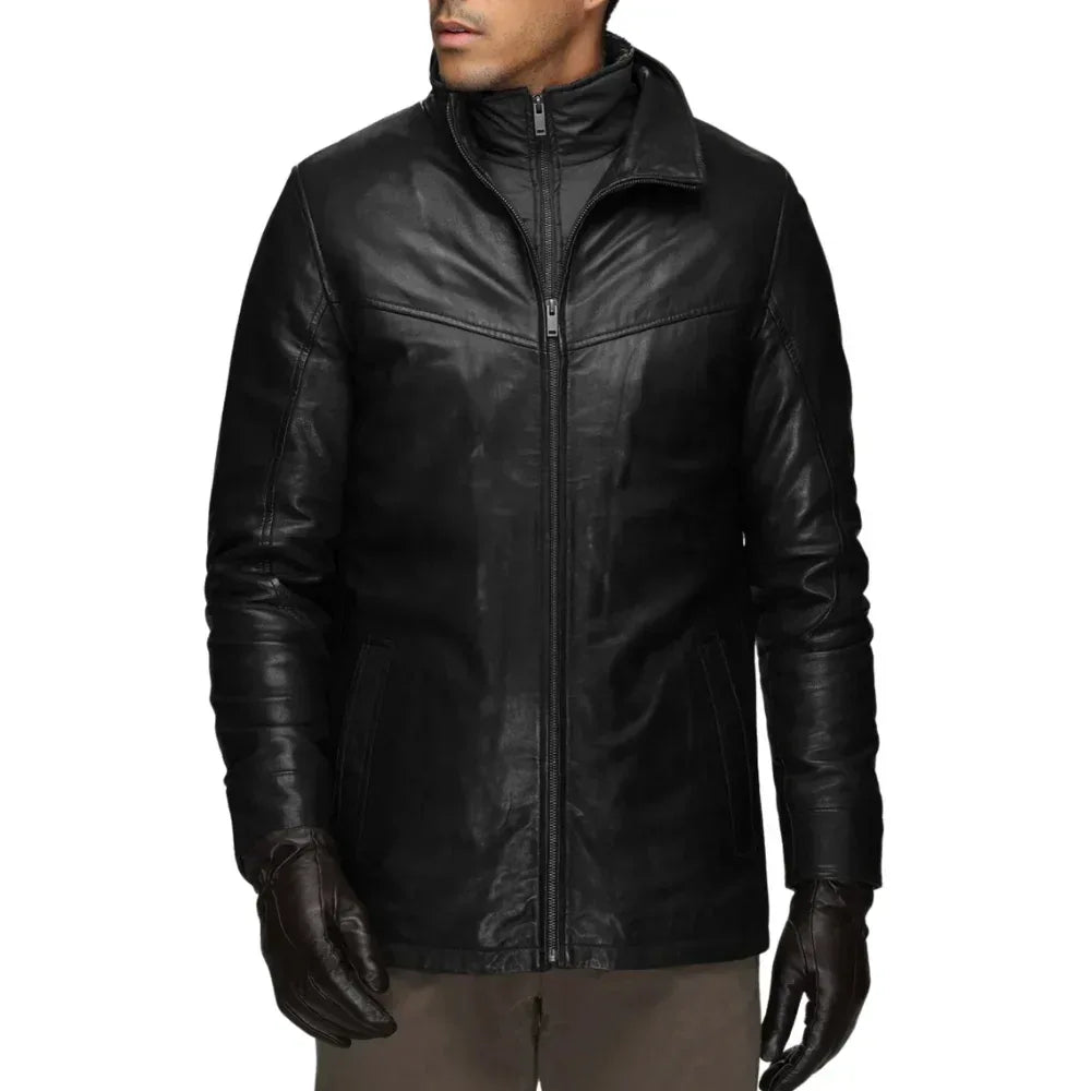 Men’s Genuine Lamb Leather Walking Coat with Detachable Quilted Vest - USA Retro Hide
