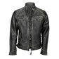 Mens Distressed Real Lambskin Black Leather Biker Jacket - USA Retro Hide