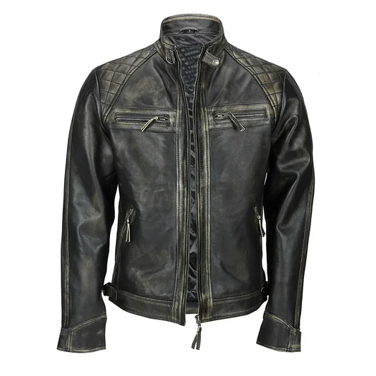 Mens Distressed Real Lambskin Black Leather Biker Jacket - USA Retro Hide