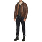 Men's Mocca Brown Leather Bomber Jacket with Removable Hood - USA Retro Hide