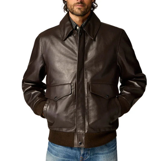 Men's Aviator A2 Vintage Brown Leather Bomber Jacket - USA Retro Hide