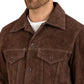 Men's Real Suede Dark Brown Trucker Style Jacket - USA Retro Hide