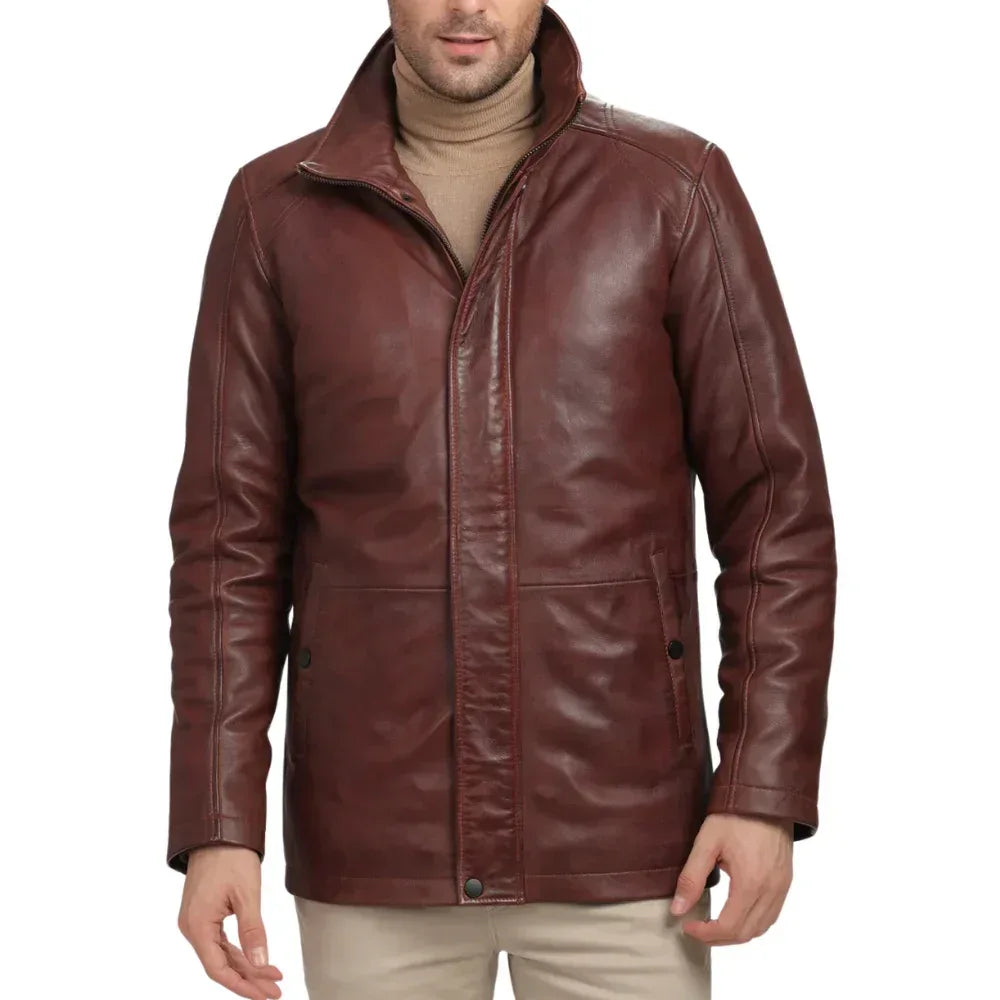 Men's Real Lambskin Leather Brown Car Coat - USA Retro Hide