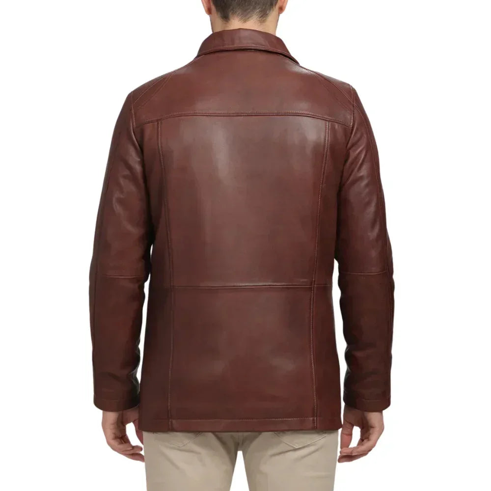 Men's Real Lambskin Leather Brown Car Coat - USA Retro Hide