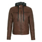 Men's Mocca Brown Leather Bomber Jacket with Removable Hood - USA Retro Hide