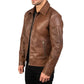 Reeves Men's Brown Shirt Collar Leather Biker Jacket - USA Retro Hide