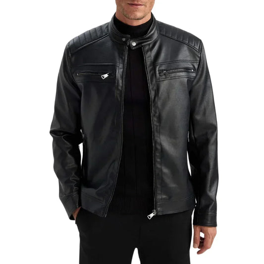 Men's Black Quilted Biker Leather Jacket - USA Retro Hide
