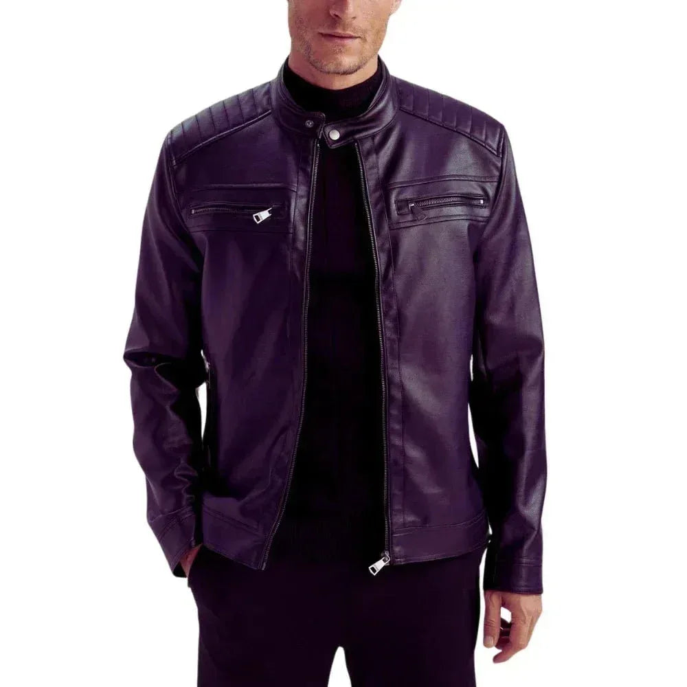 Men's Purple Quilted Biker Leather Jacket - USA Retro Hide