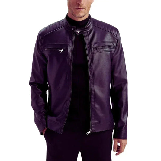 Men's Purple Quilted Biker Leather Jacket - USA Retro Hide