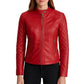 Women's Quilted Real Red Cafe Racer Jacket