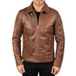 Reeves Men's Brown Shirt Collar Leather Biker Jacket - USA Retro Hide