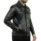 Mens Four Pockets Black Leather Trucker Jacket