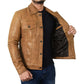Men's Camel Brown Trucker Leather Jacket - USA Retro Hide