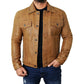 Men's Camel Brown Trucker Leather Jacket - USA Retro Hide